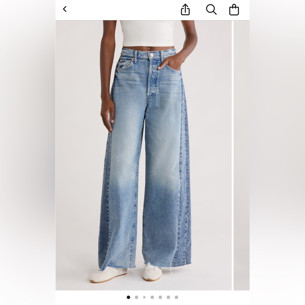 MOTHER pipe dream button sneak high waist frayed hem wide leg jeans